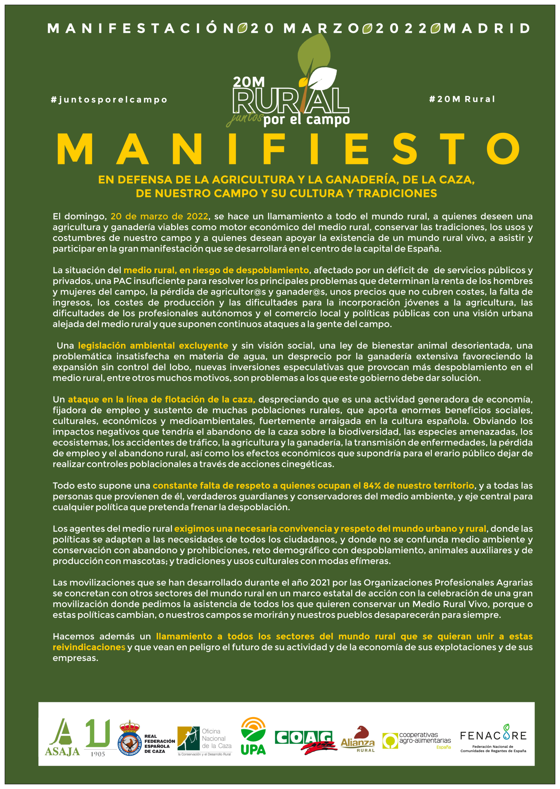 Manifiesto manifestación 20 de marzo 2022